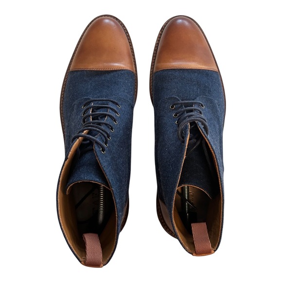 Taft Mens Cap Toe Lace Up Boots Denim Blue Leather Ankle Dress Boots - Picture 10 of 15